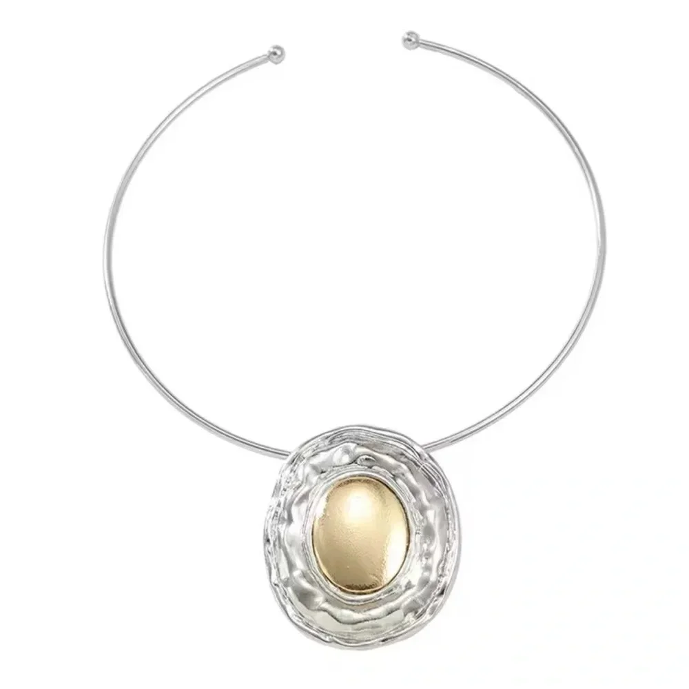 Silver Button Oval Bangle Necklace